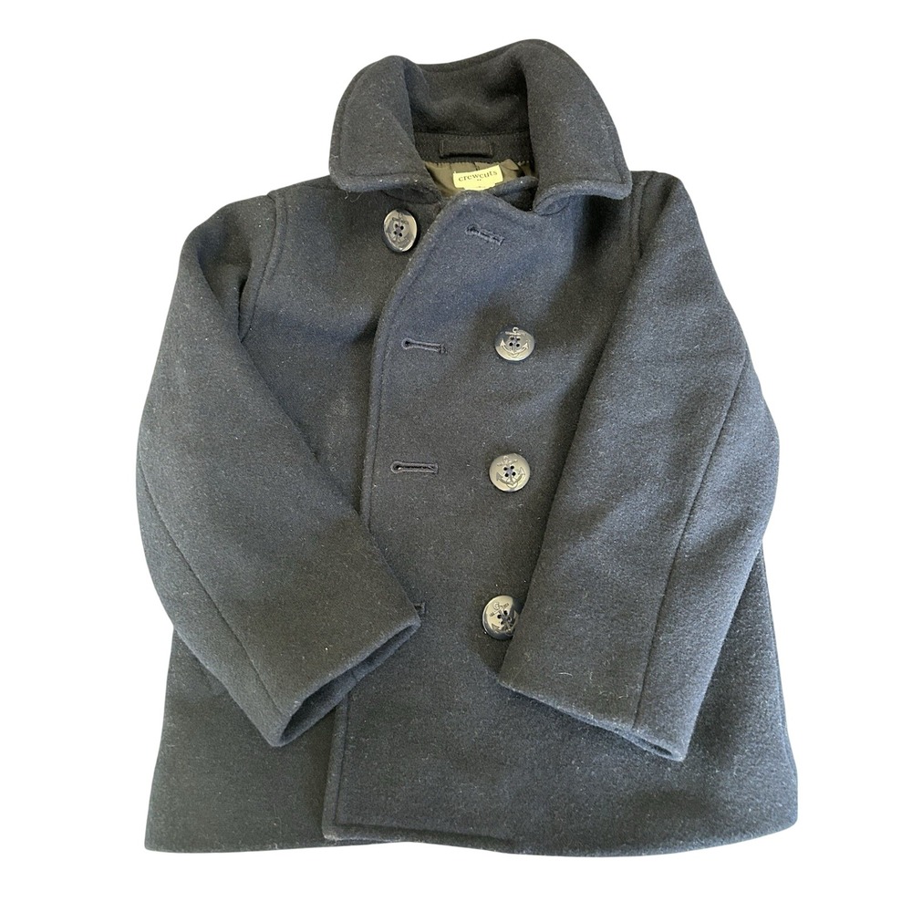 Crewcuts J.Crew Boys Navy Blue Wool Blend Pea‎ Coat Anchor Buttons Size 3